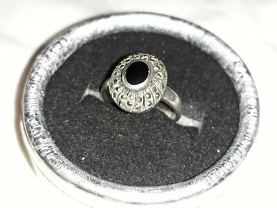 Anello vintage Argento  massiccio italiano con onice e marcassite mis IT 10 - Immagine 1 di 4
