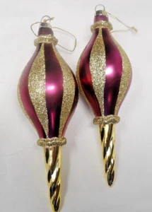 2 Purple & Gold Spiral Tip Icicle Christmas Ornaments 6" Tall - Picture 1 of 2