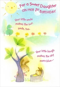 Sweet FIRST BIRTHDAY Card FOR ONE YEAR OLD DAUGHTER, Cute Rabbits by Hallmark +✉ - Picture 1 of 5