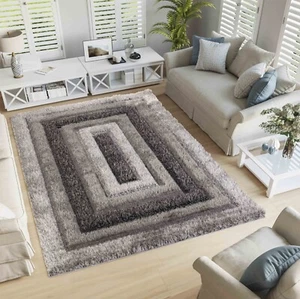 Shaggy Area Rugs Shimmer Modern Soft Border Design Hand Carved Shiny Living Room - Picture 1 of 20