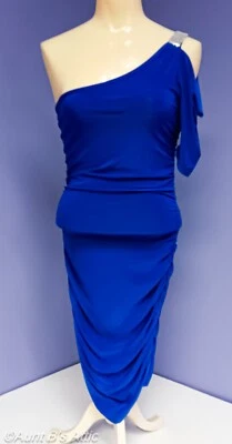 Vestido Vintage Anos 90-Y2K Azul Sexy Body Con Um Ombro Ruched Vestido de Festa/Clube M - Imagem 1 de 4