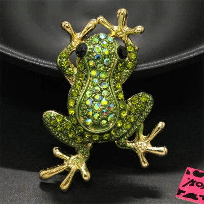 New Fashion Women Green Rhinestone Lovely Frog Crystal Charm Brooch Pin Gift - Image 1 of 4