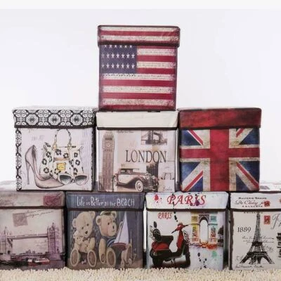 Home Modern Folding Storage Box Pouffe Seat Foot Stool Cube Ottoman Toy With Lid - Image 1 of 4