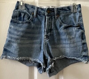 Roxy Brand Button Fly Cutoffs Shorts juniors 26 Raw Hem blue denim EUC - Picture 1 of 12
