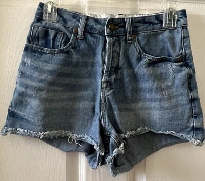Roxy Brand Button Fly Cutoffs Shorts  juniors 26 Raw Hem blue denim EUC - Image 1 of 4