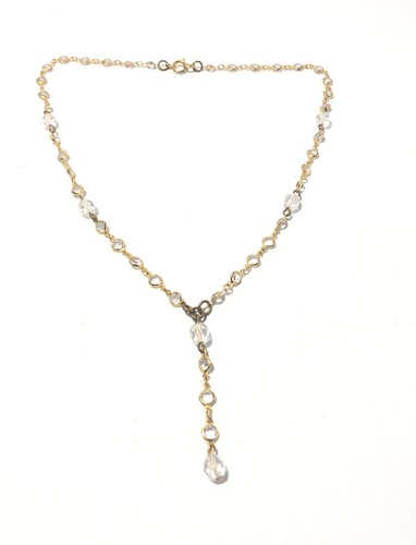 VETEMENTS Collana donna con ciondolo goccia a Y tono oro 16” con gemme cristallo acrilico moda.