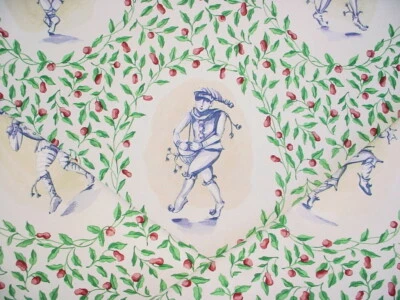 1-1/4Y Scalamandre The Merry Minstrels FH Leaf Green Berry Red Upholstery Fabric - Image 1 of 4