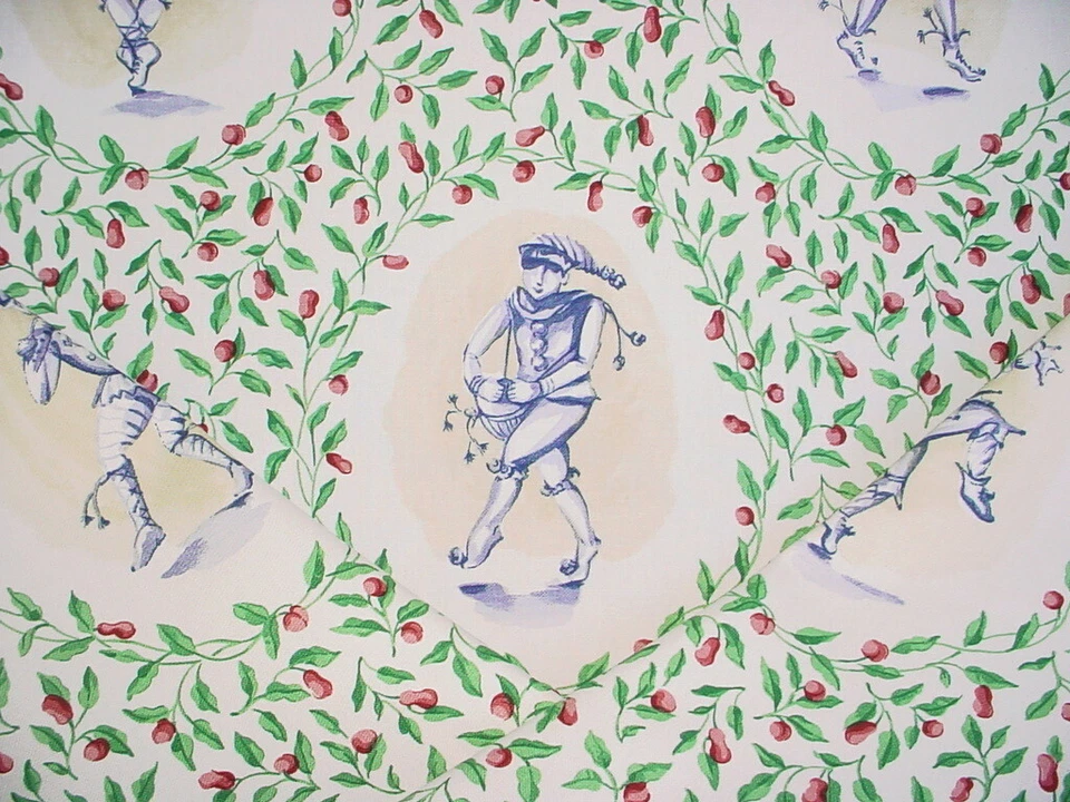 1-1/4Y Scalamandre The Merry Minstrels FH Leaf Green Berry Red Upholstery Fabric - Image 1 of 4