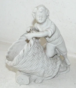 ENFANT AU PANIER PETITE BOUQUETIERE EN BISCUIT ANCIEN §1 - Afbeelding 1 van 4