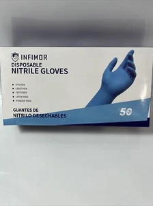 Infimor Nitrile Disposable Gloves Heavy Duty Latex Free Gloves Powder Free 50 Pc - Picture 1 of 7