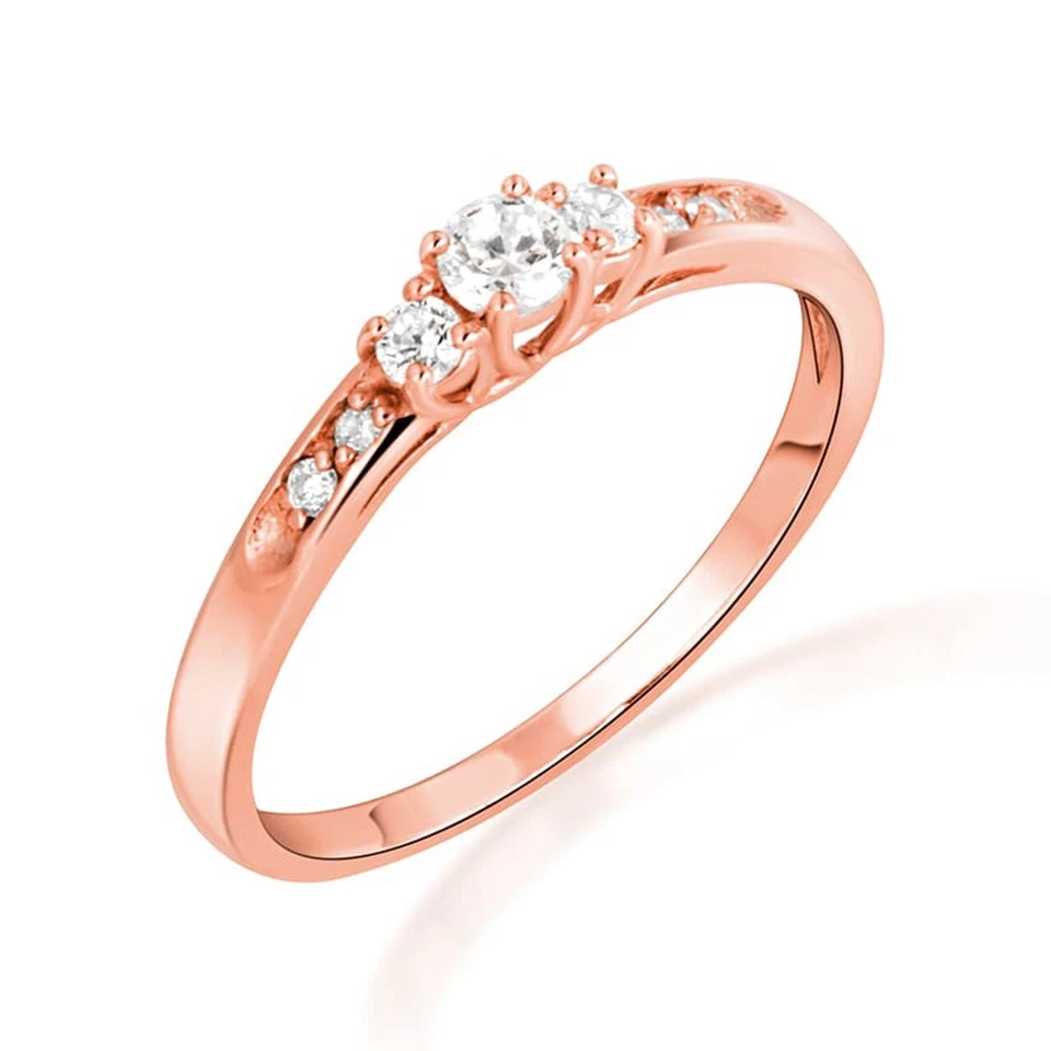 10K Rose Gold Three Stone Lab Grown Triple Set 0.25CT Diamonds Wedding Band Ring - Image 1 of 3