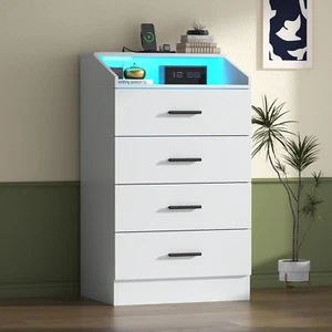 4 Drawer Dresser for Bedroom with LED Light, Modern Dresser with Power Outlet, W - Picture 1 of 8