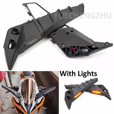 2x Motorcycle Rearview Mirrors Wind Wing Rotating Side Mirror w/LED Turn Signal - Image 1 of 4