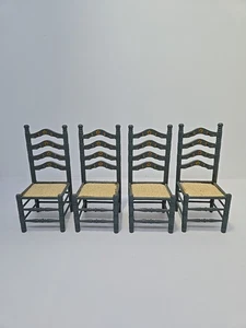 Dollhouse Miniature Concord Blue Wood Ladderback Chairs Set Of 4 Floral 1:12 - Picture 1 of 17