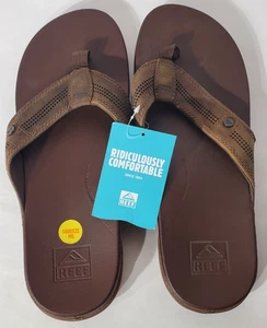 Sandali infradito Reef da uomo Cushion Lux comodi taglia US 13 pelle marrone caramello - Foto 1 di 9