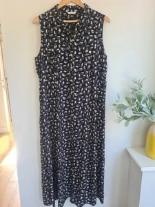 Vintage St Michael Shirt Dress Navy Geometric Print Size 20 Viscose Midi - Picture 1 of 6