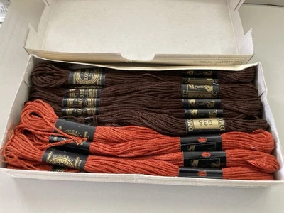 NEW DMC 25 EMBROIDERY FLOSS MOULINE FRANCE 5 #920 Rust 9 #938 Choc Brown in Box - Image 1 of 4