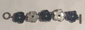 AMY KAHN RUSSELL 925 Sterling Silver Flowers MOP Obsidian Toggle Bracelet AKR - Picture 1 of 20