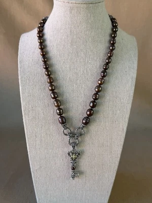 Barbara Bixby 纯银 925 18k 黄金珍珠钥匙吊坠项链 — 第 1/4 张图片