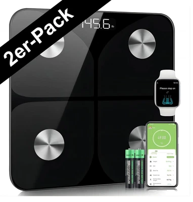 FORYOND 2er Pack Körperfettwaage Digital mit APP, Bluetooth, 180kg, BMI Waage,Körperwaa
