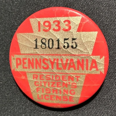 Botón de licencia de pesca de ciudadano residente de Pennsylvania 1933 180155 Foto 1 de 2