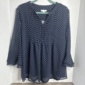 Charter Club Women's XL Blue White Floral Blouse Top 3/4 Bell Sleeve EUC - Picture 1 of 7