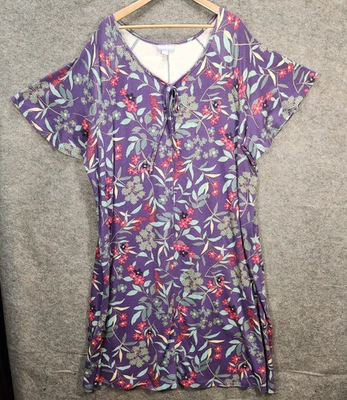Only Necessities Nightgown House Dress Womens 3X 30/32 Purple Floral Lounge Midi - Image 1 of 4