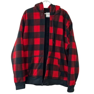 Old Navy Mens Sz XL Red Black Buffalo Plaid Sherpa Lined Full Zip Sweatshirt Y2K - Picture 1 of 5