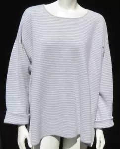 $218 Eileen Fisher Plus 1X maglione scatola a righe cotone biologico/seta perlato NUOVO - Foto 1 di 14