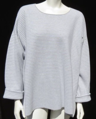 $218 Suéter Caja Eileen Fisher Plus 2X Perla Algodón Orgánico/Seda Rayas Nuevo con Etiquetas Foto 1 de 4
