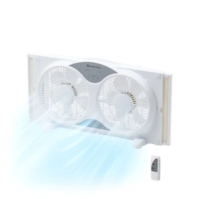 Comfort Zone 9" 3-Speed Reversible Twin Window Fan with Remote Control, White - Image 1 of 4