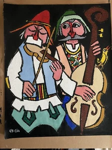 TWO MUSICIANS ORIGINAL TEMPERA PAINTING on Large paper 20x25 by Jovan Obican - Picture 1 of 7