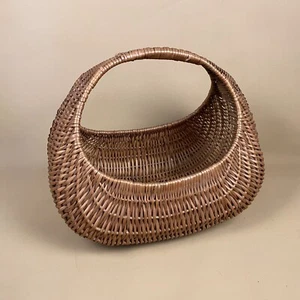 Vintage ovaler Korb geflochtenes Weidengeflecht braun Aufbewahrungsgriff Holz mittelgroße Tasche Picknick - Bild 1 von 8
