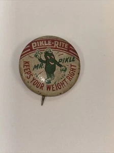 1946 Pikle Rite Mr Pikle Keeps Your Weight Right ADVERTISING Pinback Vintage PIN - Picture 1 of 7