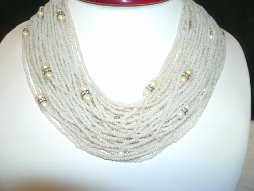 OFF WHITE Collana vintage 50 fili stile girocollo perle semi e perle