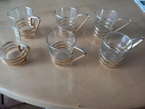 Teeservice 6 Gläser mit Henkel goldfarben - antik - Bild 1 von 1