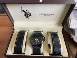 U.S. Polo Assn. Uhr in der Box schwarz getöntes rundes Gesicht mit Ersatzbändern - Bild 1 von 2