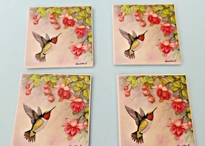 Saugfähiger Stein Kolibri 3,5 x 3,5" Quadratmeter Tischuntersetzer 4er Set - Bild 1 von 4