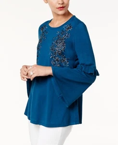 /LX024/ Alfani bestickter Swing-Pullover Viskose-Mischung ozean türkis Gr. L 89,50 $ - Bild 1 von 2