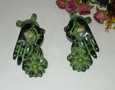 Brass Lotus Buddha Hand Knobs Women Palm Door Handle Set Traditional Mudra HK160 - Image 1 of 4