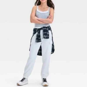 Girls' Cargo Fleece Pants Sweatpants Art and Class White L (10/12) - Picture 1 of 3