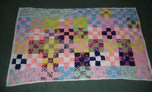 Vtg Handmade Knit Primitive Knotted Patchwork Doll QUILT Wall Hanging Unfinished - Picture 1 of 11