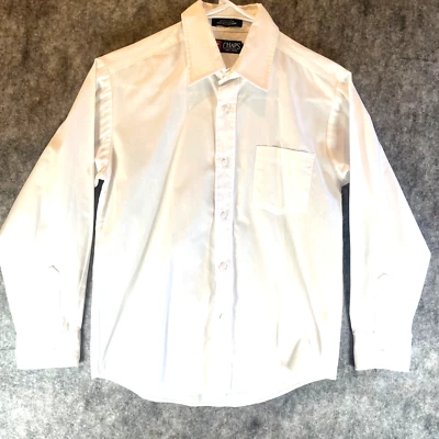 Chaps Boys Solid White Cotton Long Sleeve Button Up Dress Shirt Sz 12 - Image 1 of 4