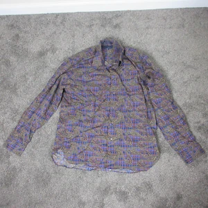 Paul Fredrick Shirt Mens Medium Purple Blue Paisley Striped Retro Disco - Picture 1 of 8