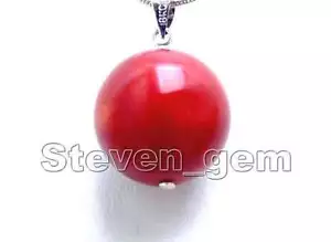 SALE Big 13-15MM GENUINE orange Round Coral Pendant with silver 925 chain-ne5502 - Picture 1 of 5