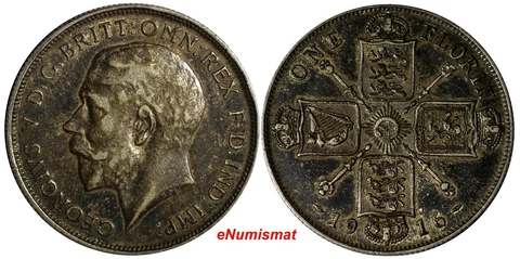 GREAT BRITAIN George V Silver 1916 Florin 2 Shillings WWI Issue Toned KM# 817(3) Cover