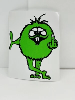 Novelty  Middle Finger Monster 70's Retro  GREEN  3  1/2 Inch Decal - Image 1 of 2