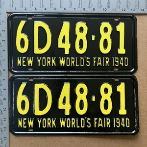 1940 New York license plate pair 6D 4881 YOM DMV Orange Worlds Fair LOVELY 18396 - Picture 1 of 1