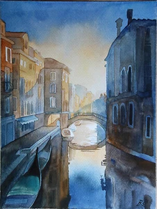 WERNER KAFKA Birgit Schneiker "VENEDIG" Aquarell, DIN A4 handsigniert - Bild 1 von 3