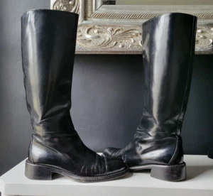 PRADA TALL BLACK GENUINE LEATHER CAP TOE RIDING BOOTS Sz 36.5 - Picture 1 of 5
